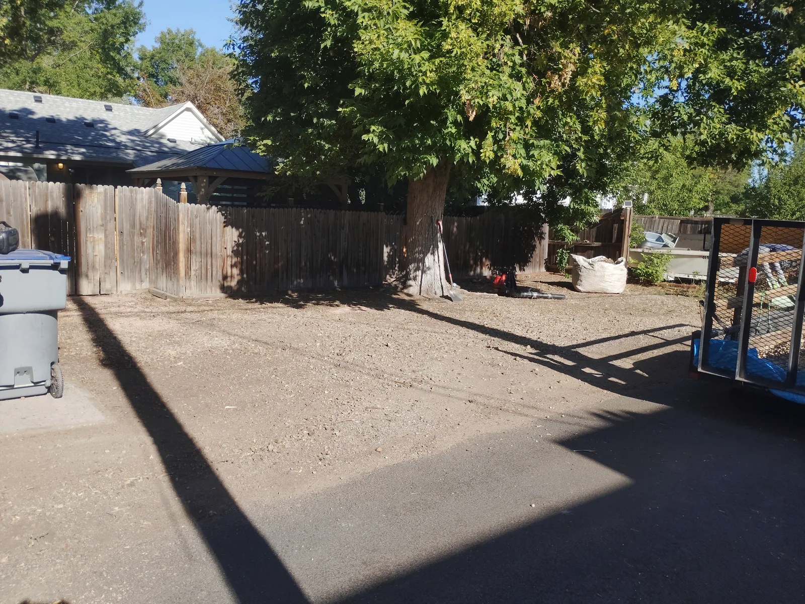 Parking area before weeds were removed and grading began